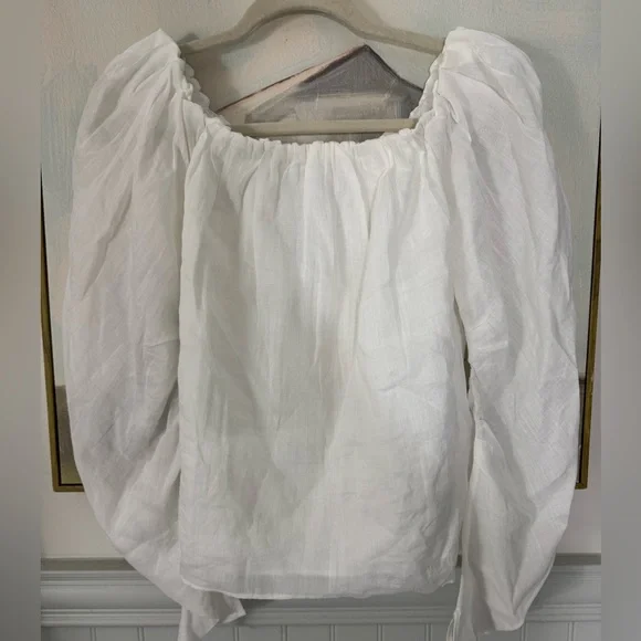 FRAME White Ramie Off the Shoulder Billow Top Size S/P NWT - Picture 4 of 7